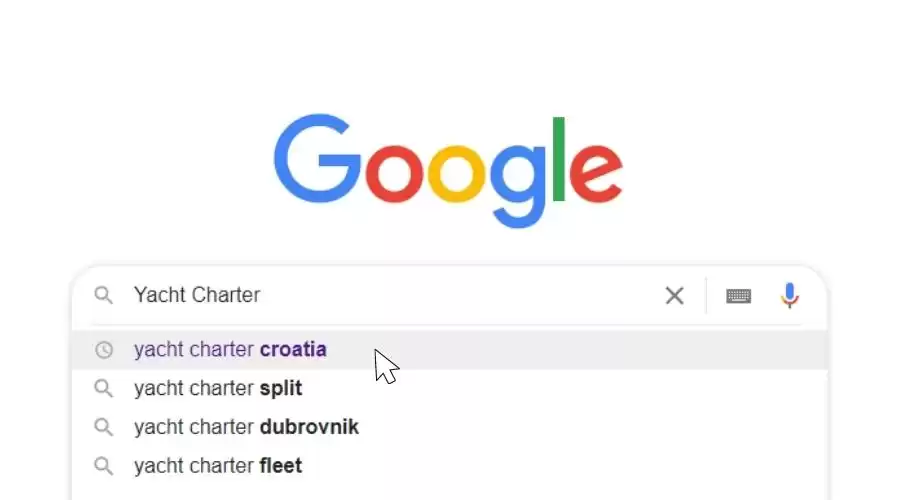 Pretraživanje Yacht Charter u Google tražilici